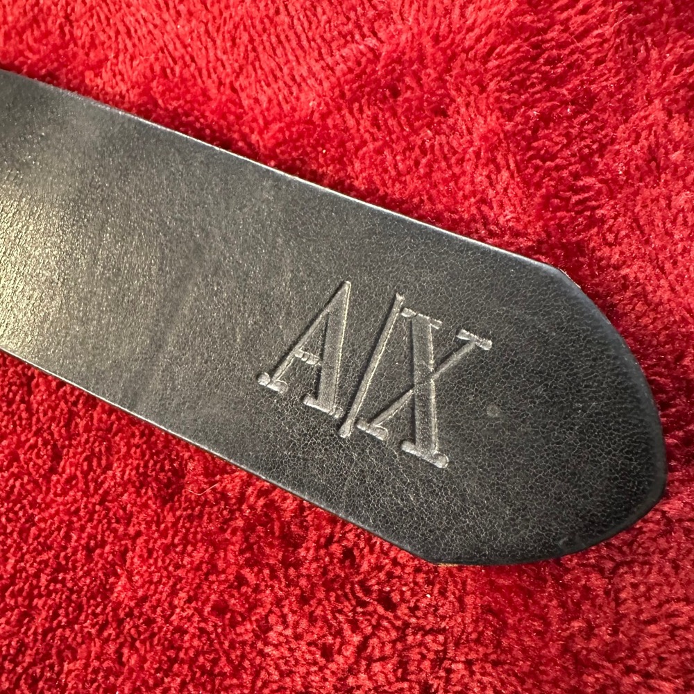 Armani Exchange Mens Black Leather Belt A|X Logo Solid Brass Buckle 30 - Picture 6 of 10
